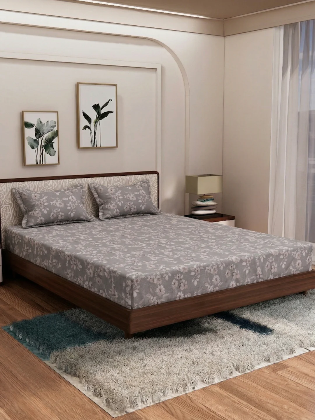 120 GSM Polyester King Size Bedsheet with 2 Pillow Covers Textura Jacquard Collection - Image 2
