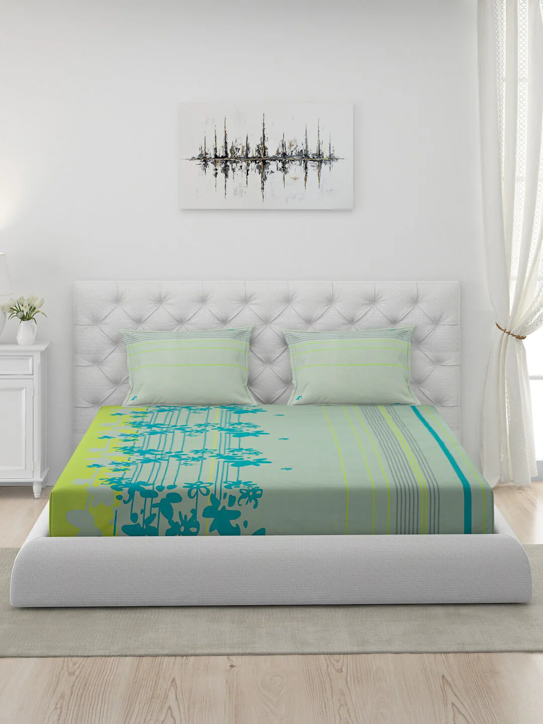 120 GSM Polyester Queen Bed 1 Bedsheet with 2 Pillow Covers (Dazzle) - Image 2
