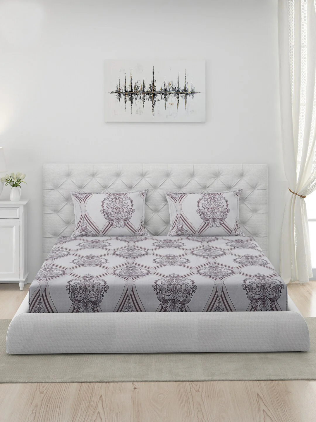 120 GSM Polyester Queen Bed 1 Bedsheet with 2 Pillow Covers (Dazzle) - Image 2