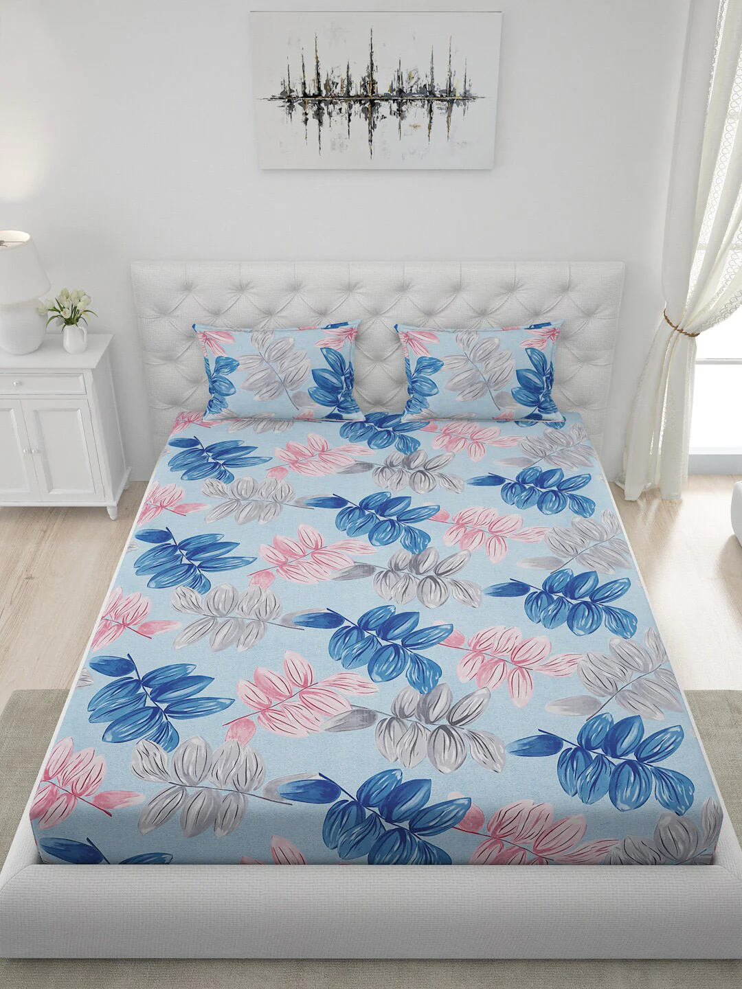 120 GSM Polyester Queen Bed 1 Bedsheet with 2 Pillow Covers (Dazzle) - Image 4