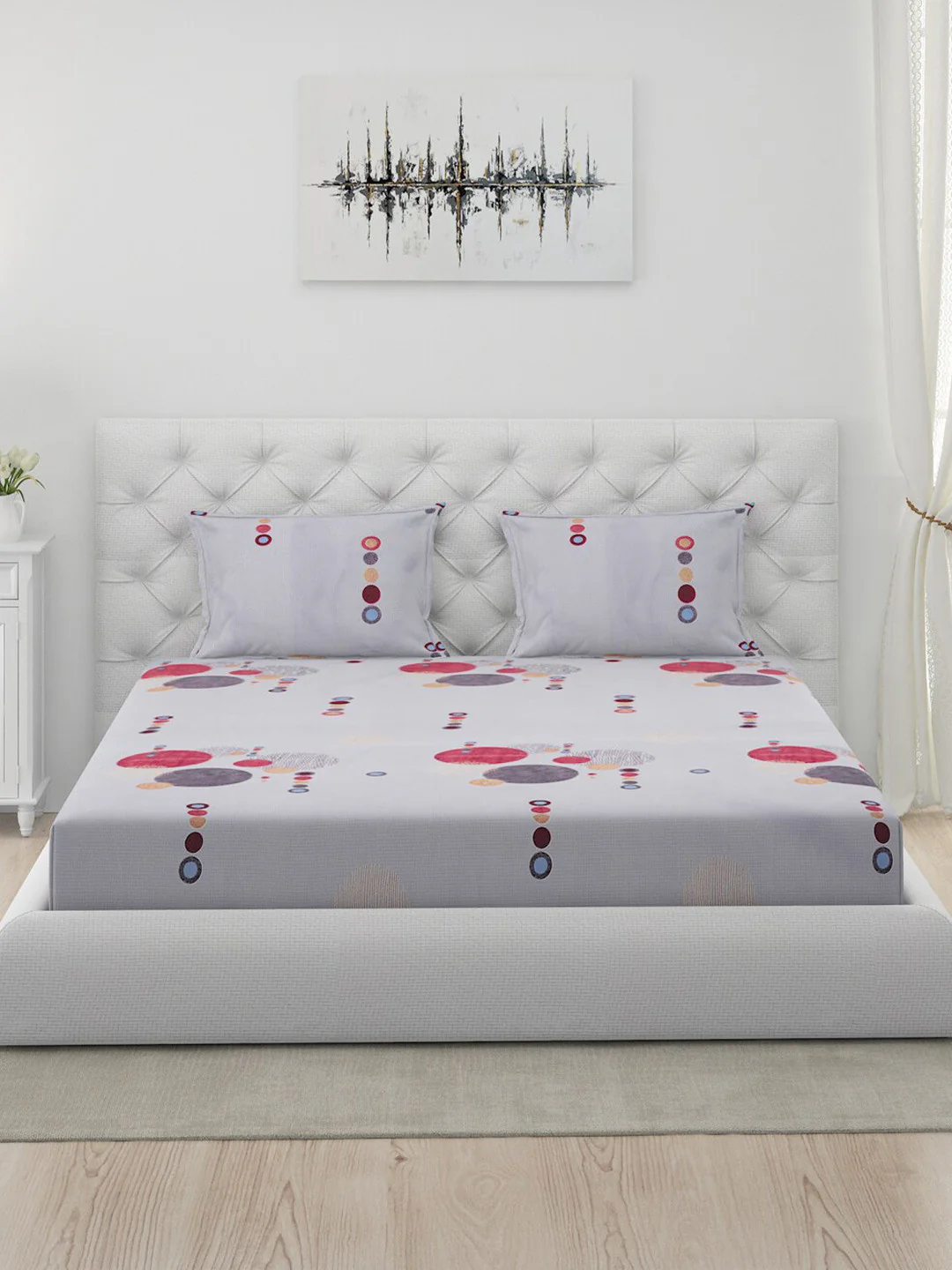 120 GSM Polyester Queen Bed 1 Bedsheet with 2 Pillow Covers (Dazzle) - Image 2