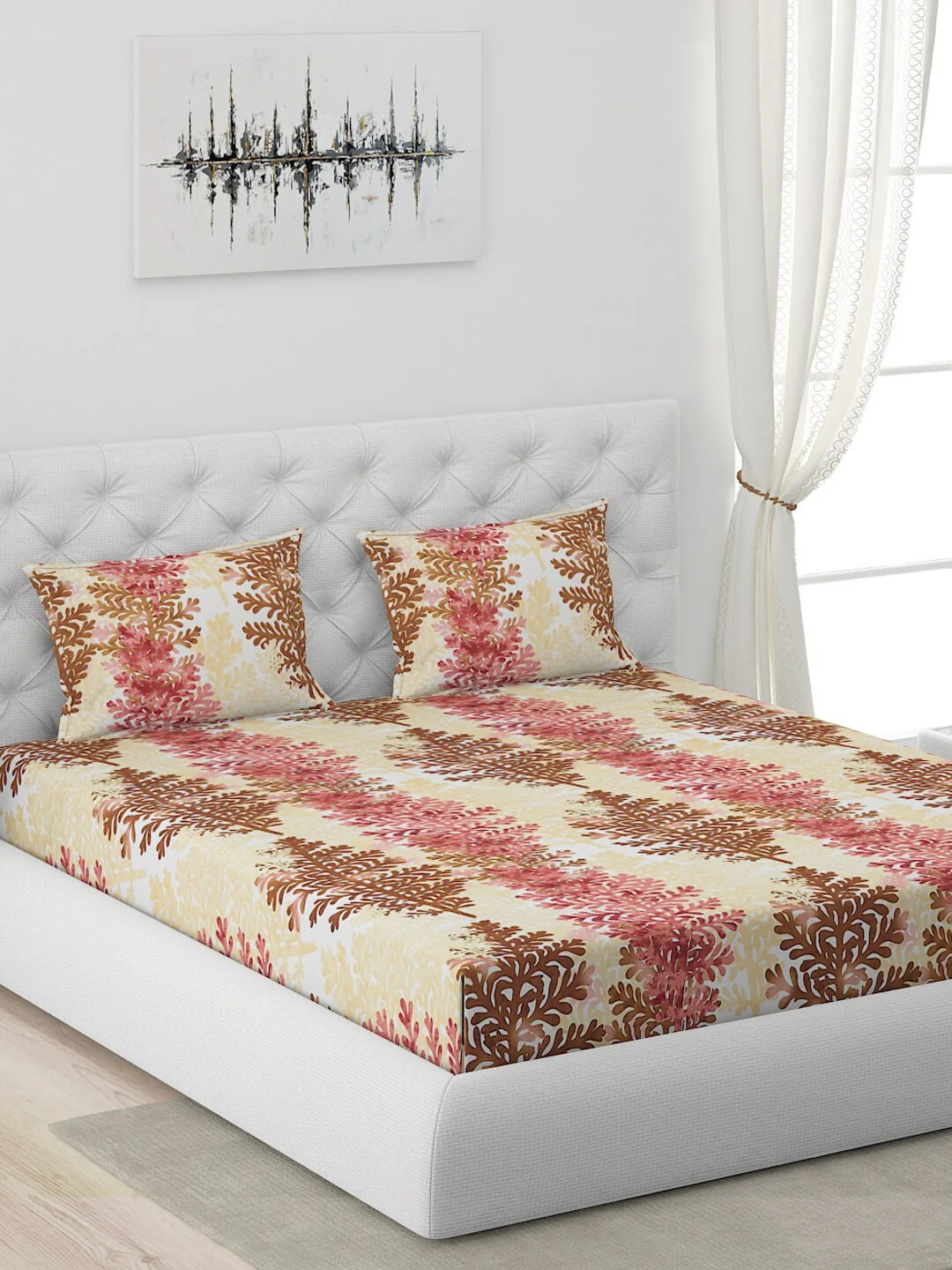 120 GSM Polyester Queen Bed 1 Bedsheet with 2 Pillow Covers (Dazzle) - Image 2