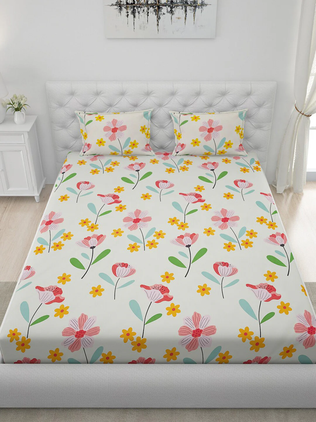 120 GSM Polyester Queen Bed 1 Bedsheet with 2 Pillow Covers (Dazzle) - Image 3