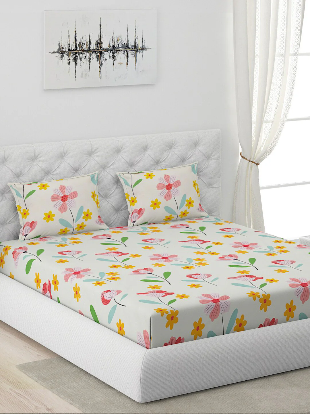 120 GSM Polyester Queen Bed 1 Bedsheet with 2 Pillow Covers (Dazzle) - Image 4