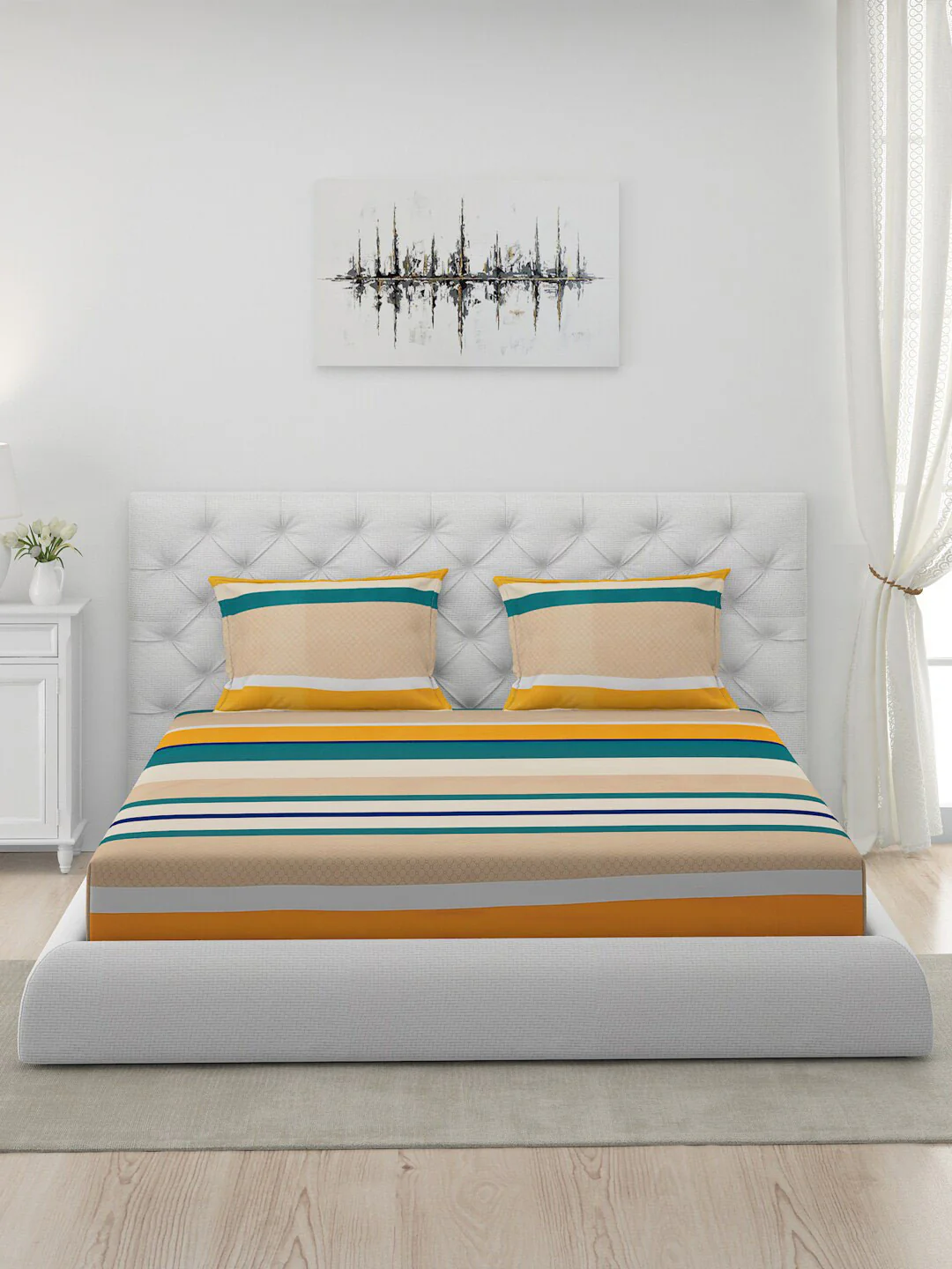 120 GSM Polyester Queen Bed 1 Bedsheet with 2 Pillow Covers (Dazzle) - Image 3