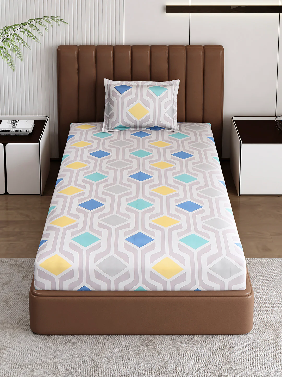 120 GSM Polyester Single Bedsheet with 1 Pillow Cover (Pixel) - Image 2