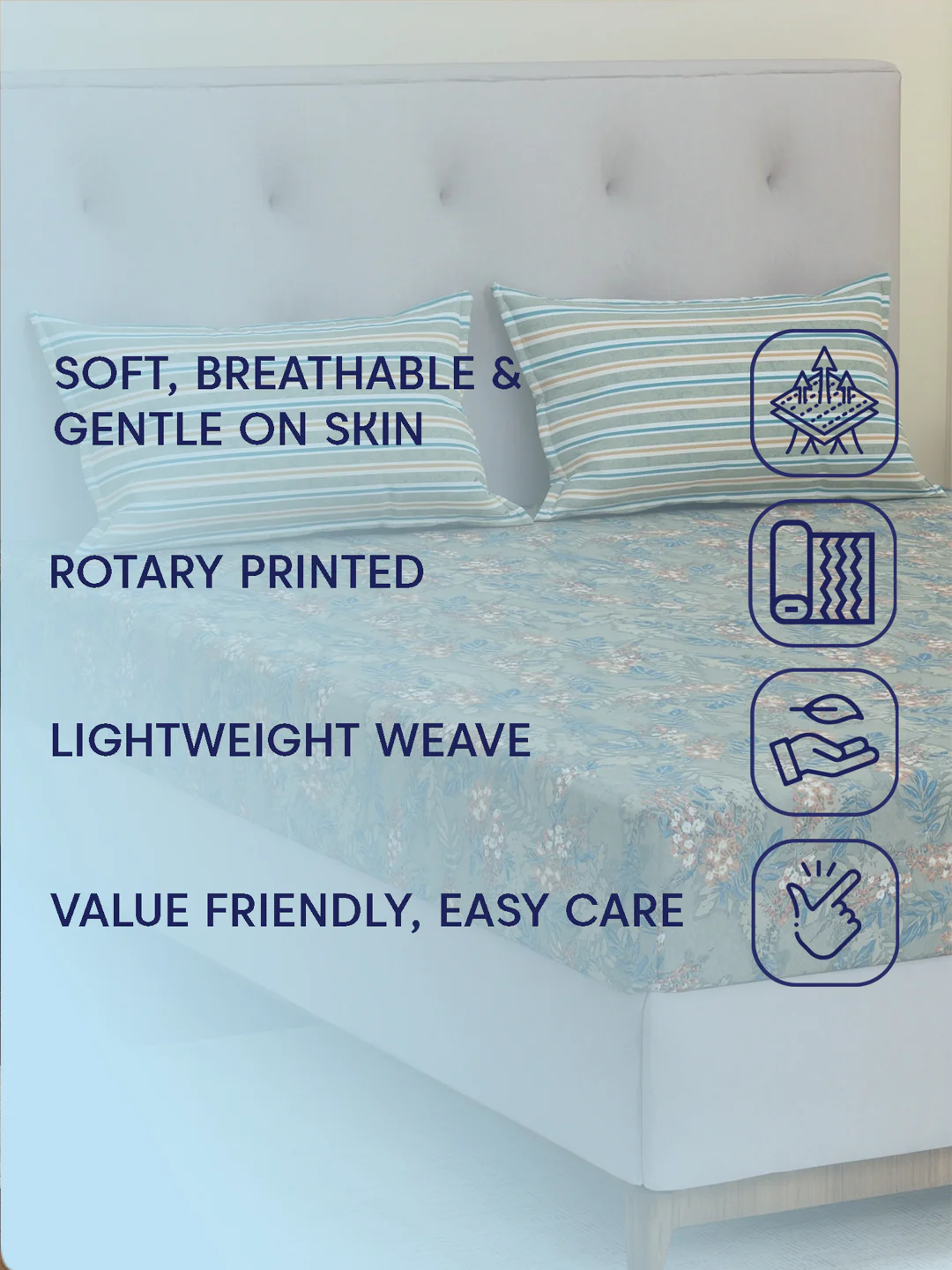 MOCA by Monte Carlo 120 TC Polycotton Double Bed Bedsheet with 2 Pillow Covers Paradise Collection - Image 9