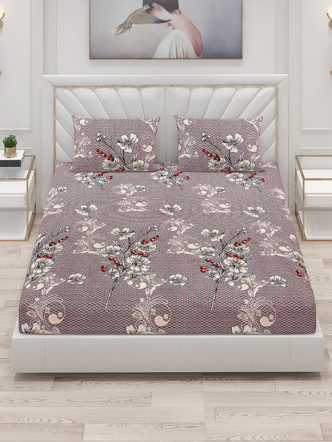125 GSM Polyester Double Bed Bedsheet with 2 Pillow Covers - Image 2