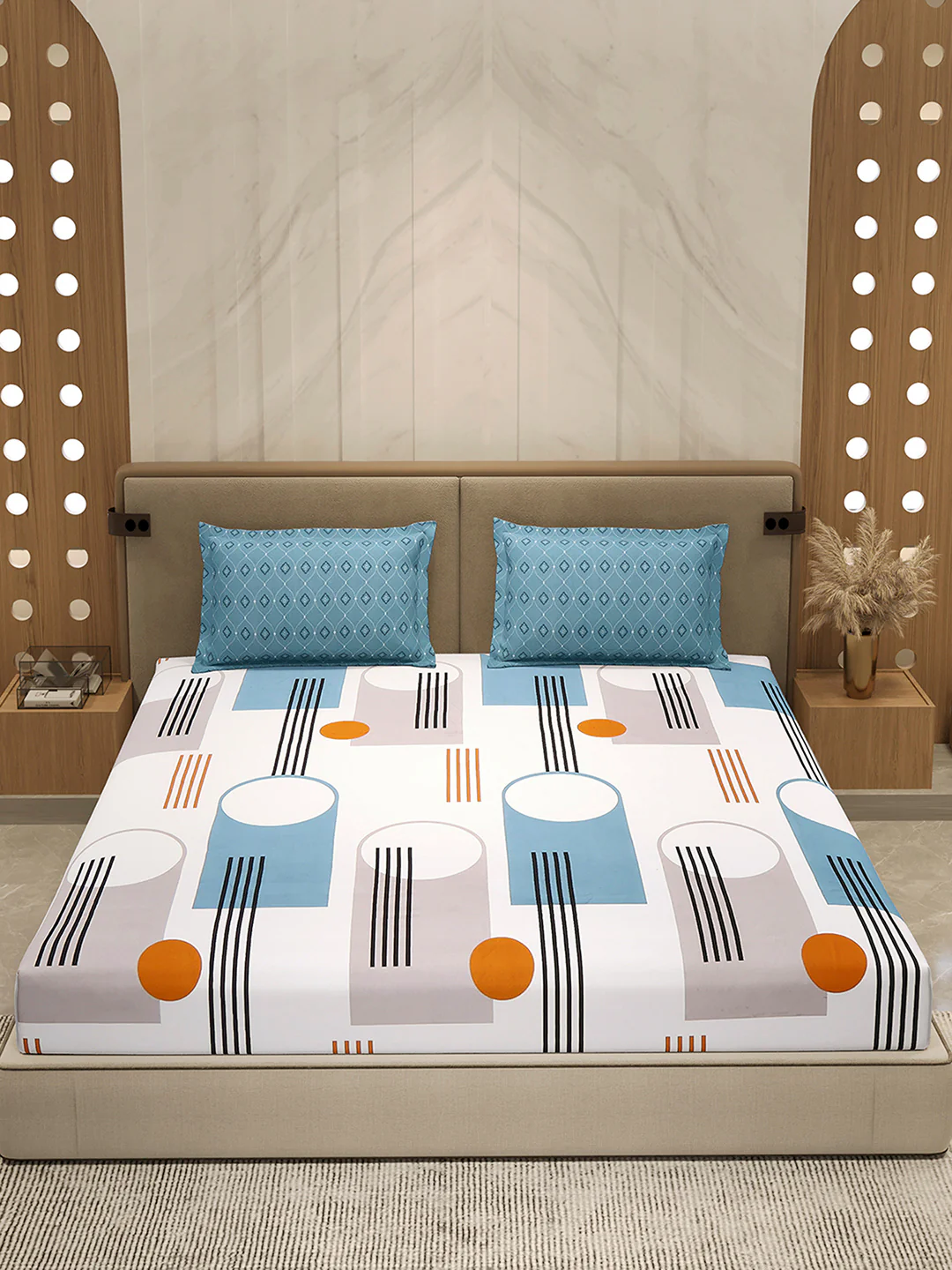 130 GSM Polyester Double Bed 1 Bedsheet with 2 Pillow Cover (Immortal) - Image 2