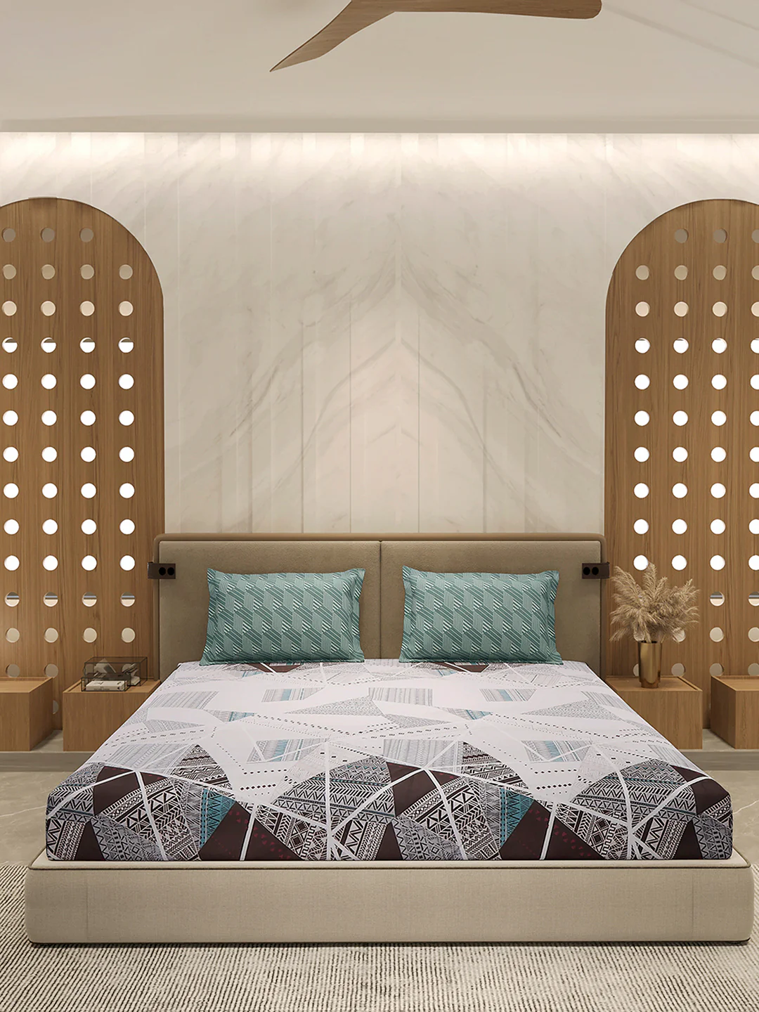 130 GSM Polyester Double Bed 1 Bedsheet with 2 Pillow Cover (Immortal) - Image 3