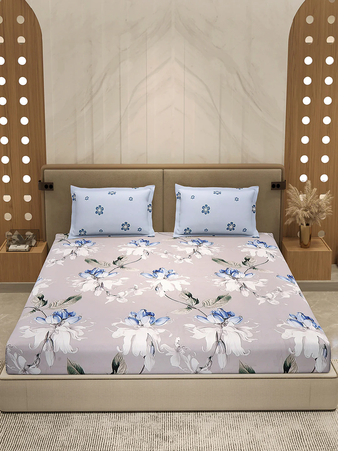 130 GSM Polyester Double Bed 1 Bedsheet with 2 Pillow Cover (Immortal) - Image 2