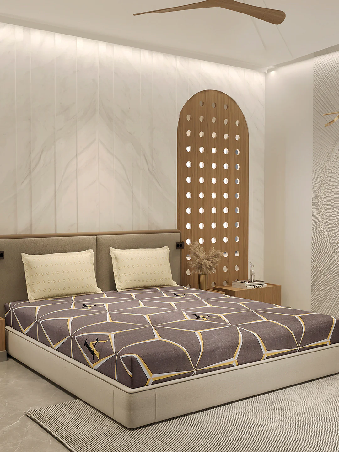 130 GSM Polyester Double Bed 1 Bedsheet with 2 Pillow Cover (Immortal) - Image 4