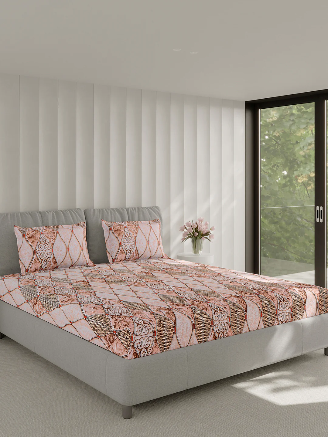 130 GSM Polyester Double Bed 1 Bedsheet with 2 Pillow Covers (Fashnik) - Image 4