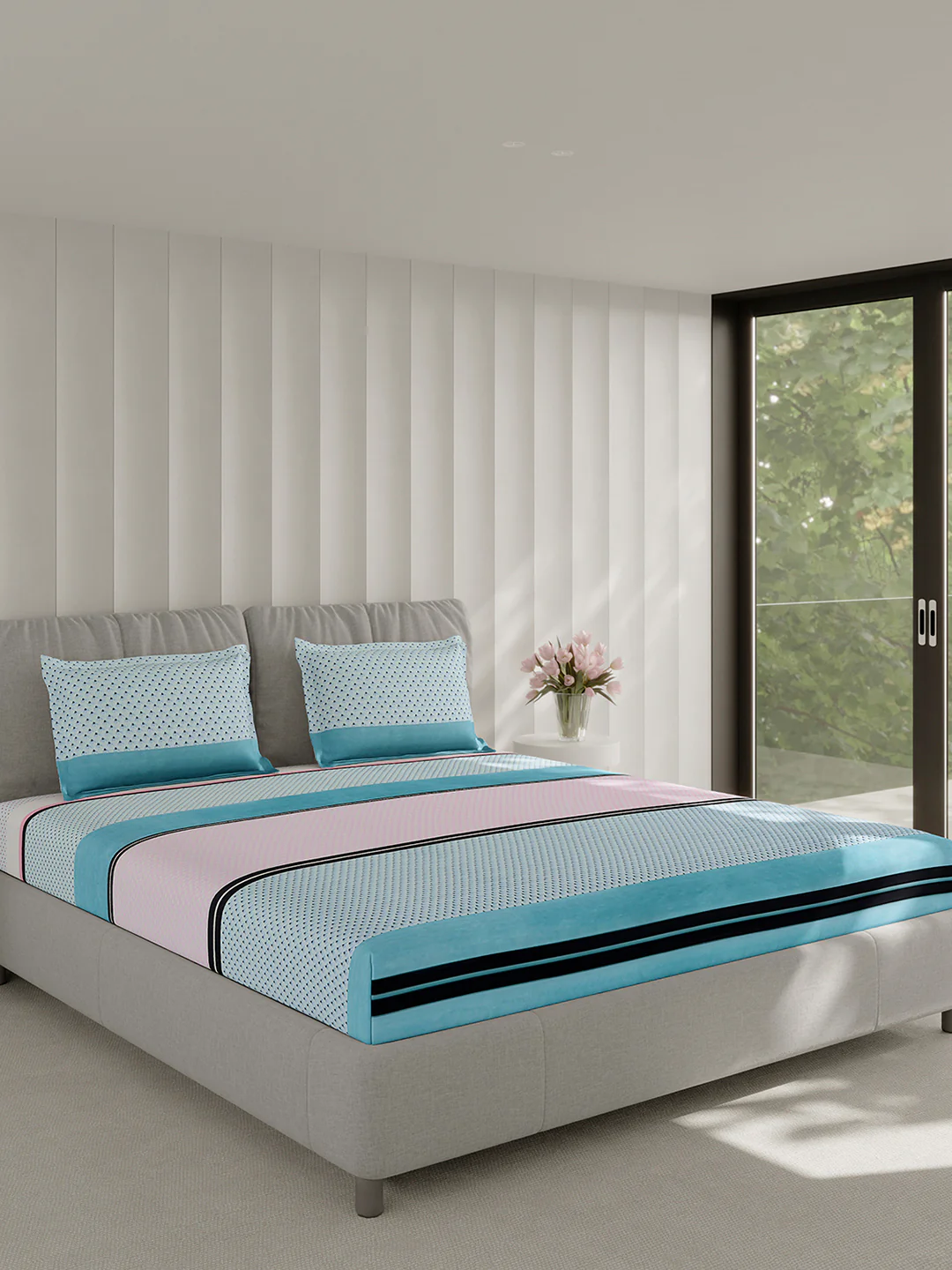 130 GSM Polyester Double Bed 1 Bedsheet with 2 Pillow Covers (Fashnik) - Image 4