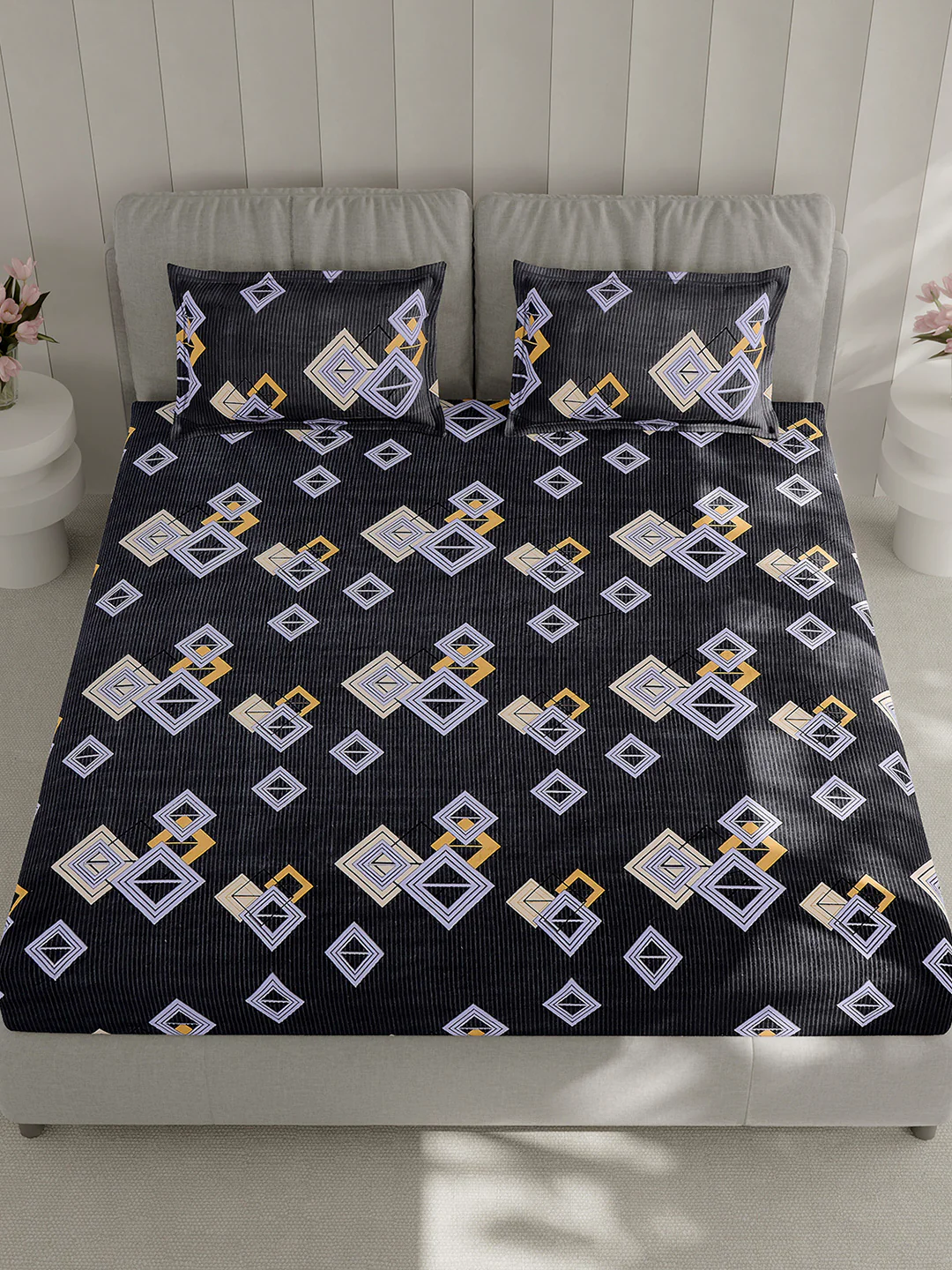 130 GSM Polyester Double Bed 1 Bedsheet with 2 Pillow Covers (Fashnik) - Image 2
