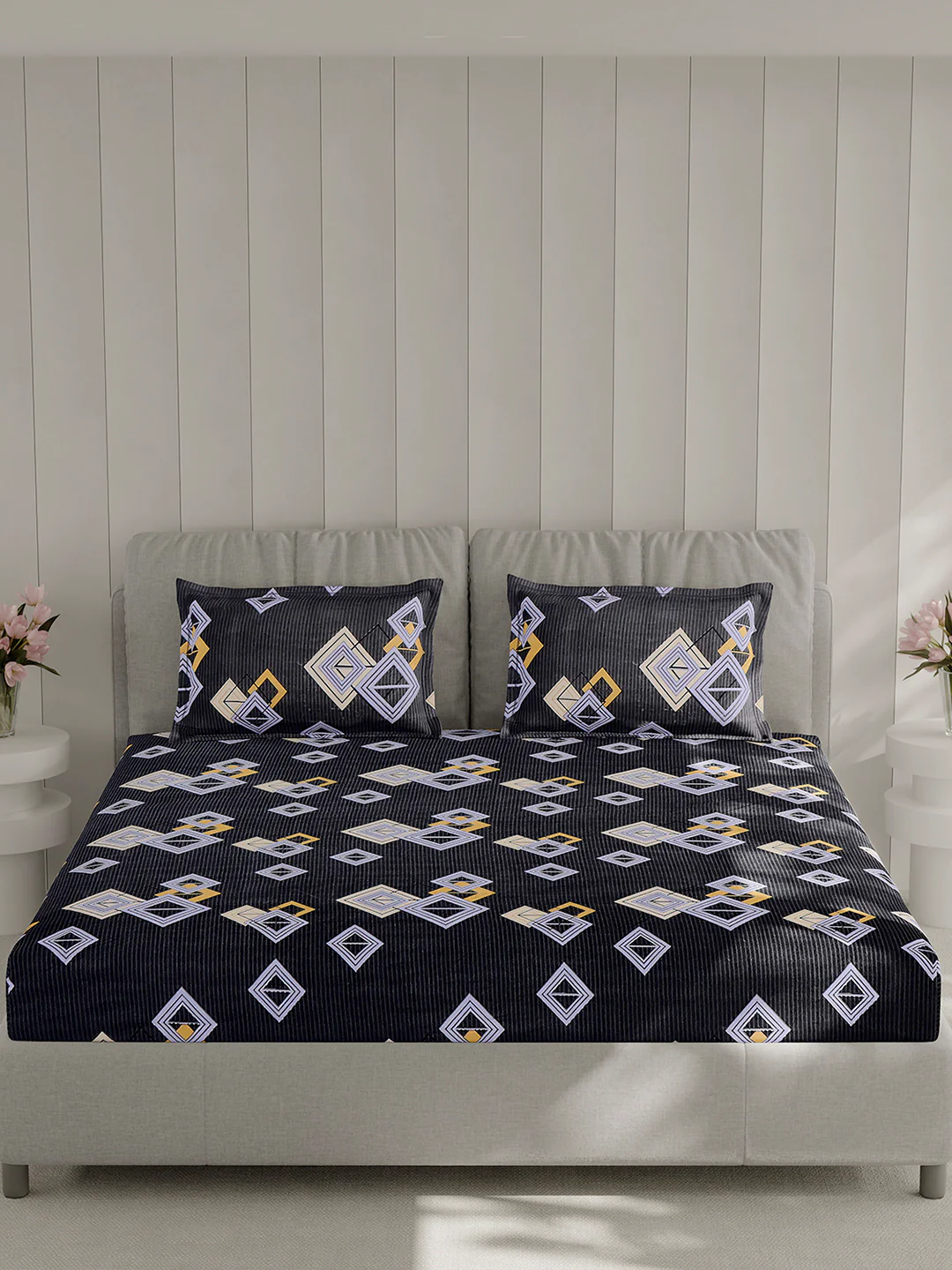 130 GSM Polyester Double Bed 1 Bedsheet with 2 Pillow Covers (Fashnik) - Image 3