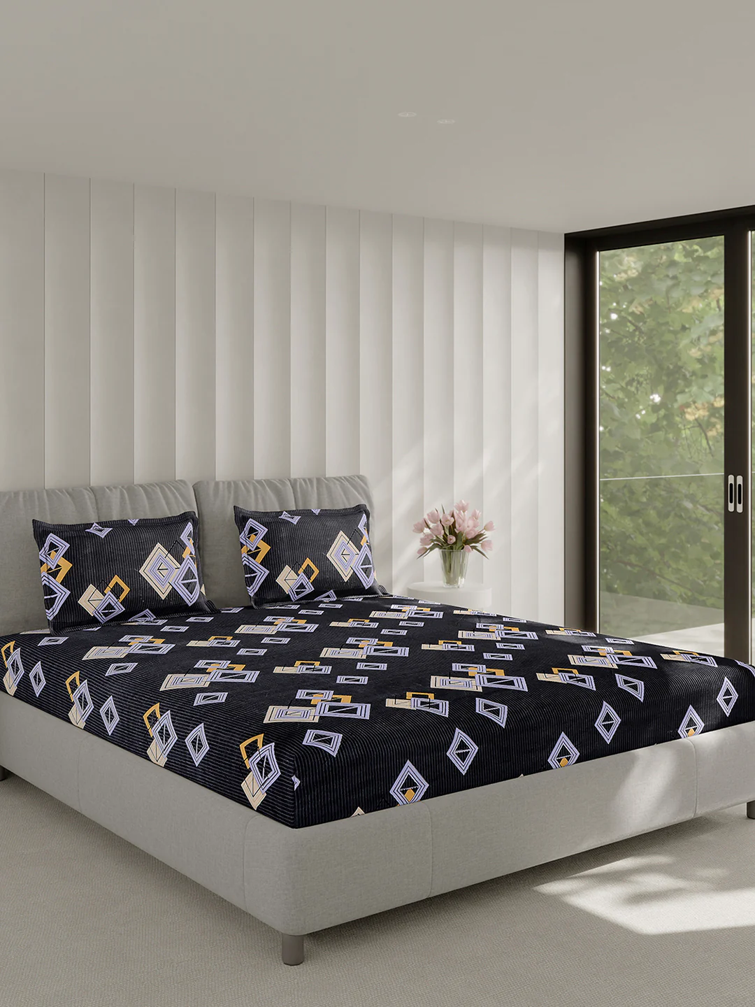 130 GSM Polyester Double Bed 1 Bedsheet with 2 Pillow Covers (Fashnik) - Image 4