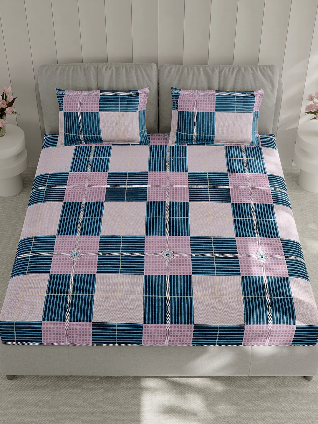130 GSM Polyester Double Bed 1 Bedsheet with 2 Pillow Covers (Fashnik) - Image 2