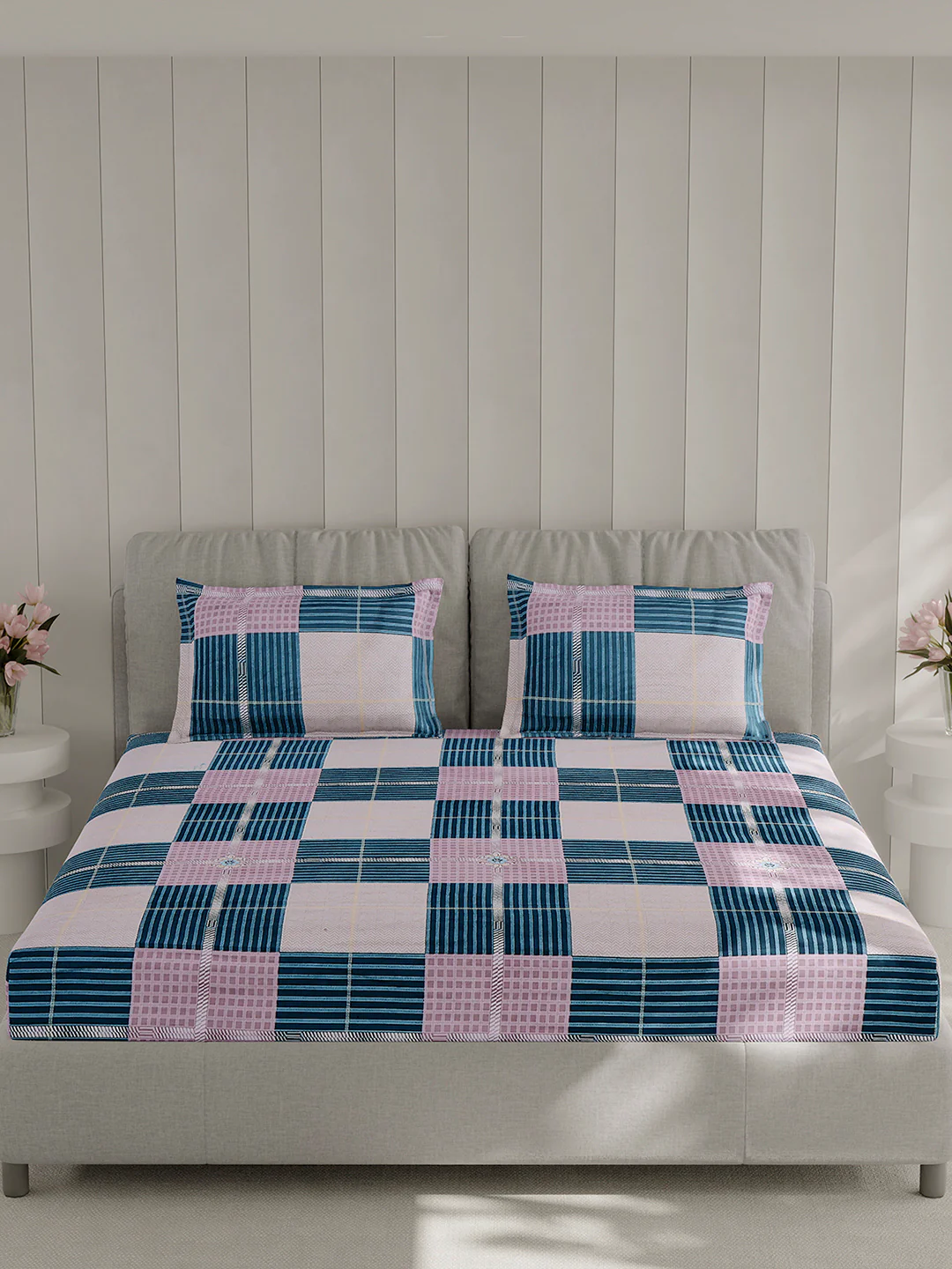 130 GSM Polyester Double Bed 1 Bedsheet with 2 Pillow Covers (Fashnik) - Image 3