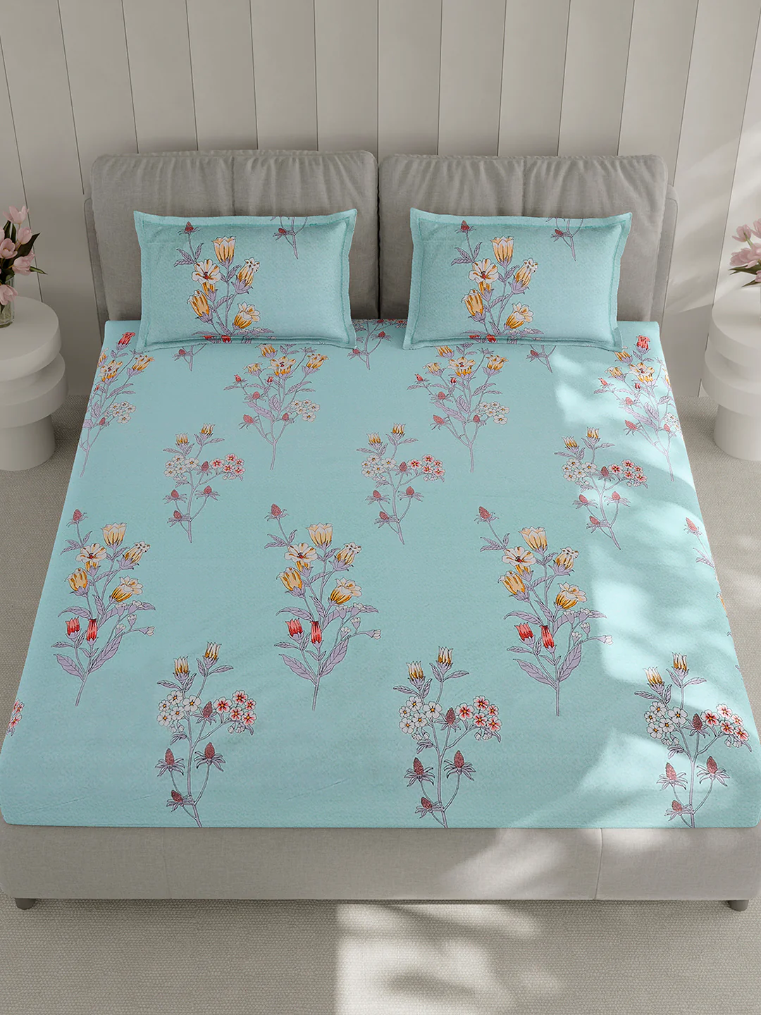 130 GSM Polyester Double Bed 1 Bedsheet with 2 Pillow Covers (Fashnik) - Image 2