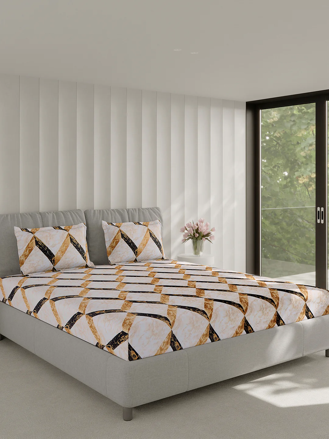 130 GSM Polyester Double Bed 1 Bedsheet with 2 Pillow Covers (Fashnik) - Image 4