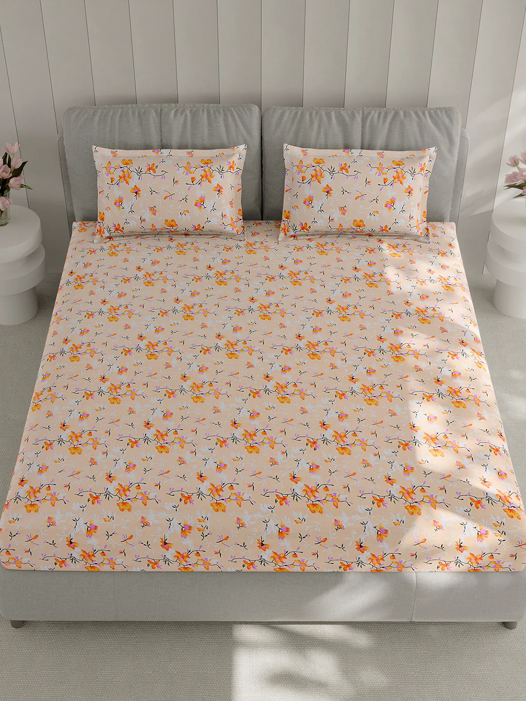 130 GSM Polyester Double Bed 1 Bedsheet with 2 Pillow Covers (Fashnik) - Image 2