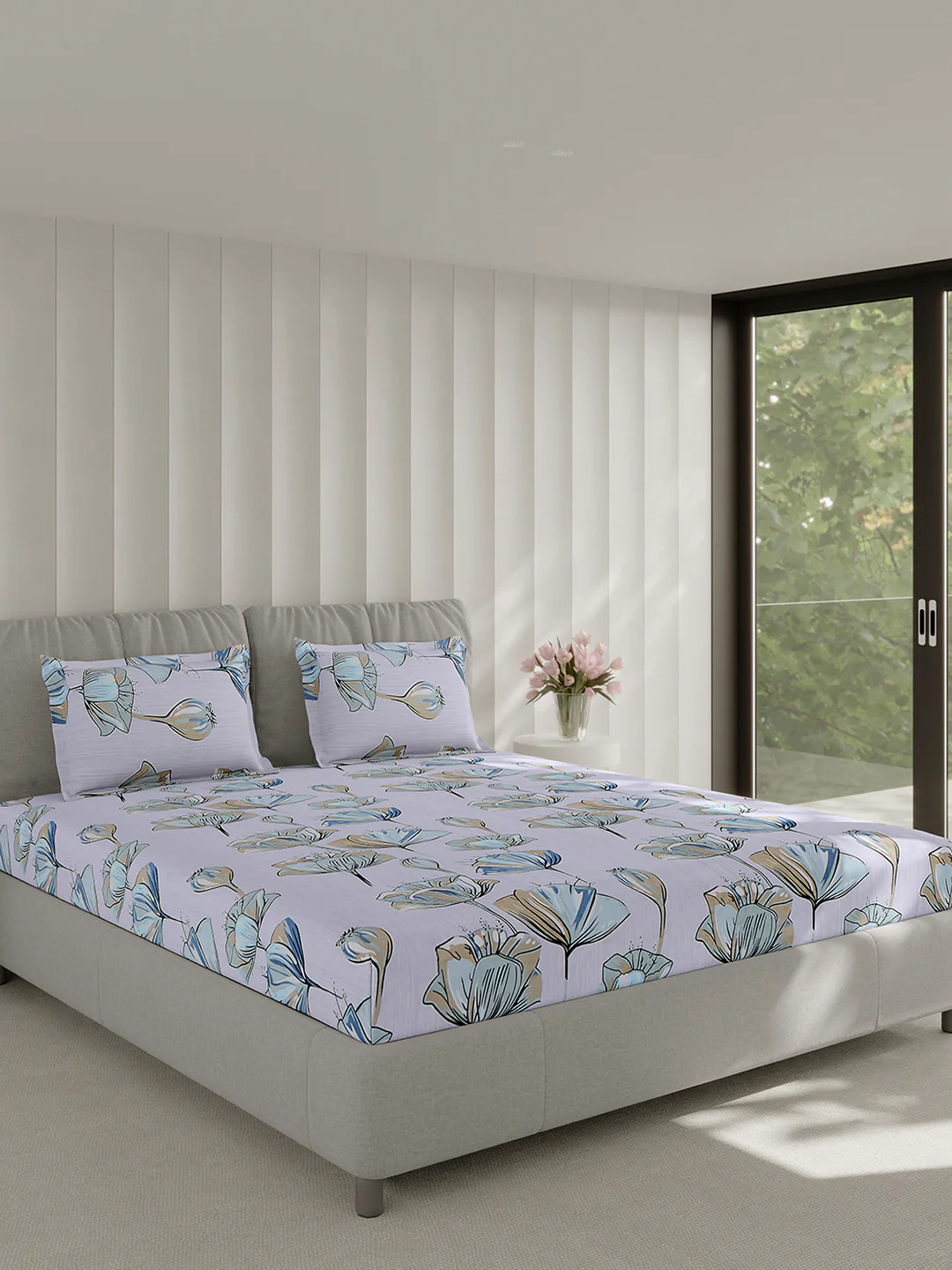 130 GSM Polyester Double Bed 1 Bedsheet with 2 Pillow Covers (Fashnik) - Image 4
