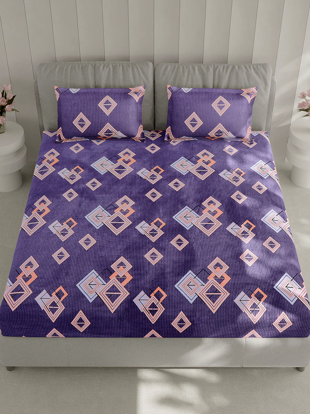 130 GSM Polyester Double Bed 1 Bedsheet with 2 Pillow Covers (Fashnik) - Image 2
