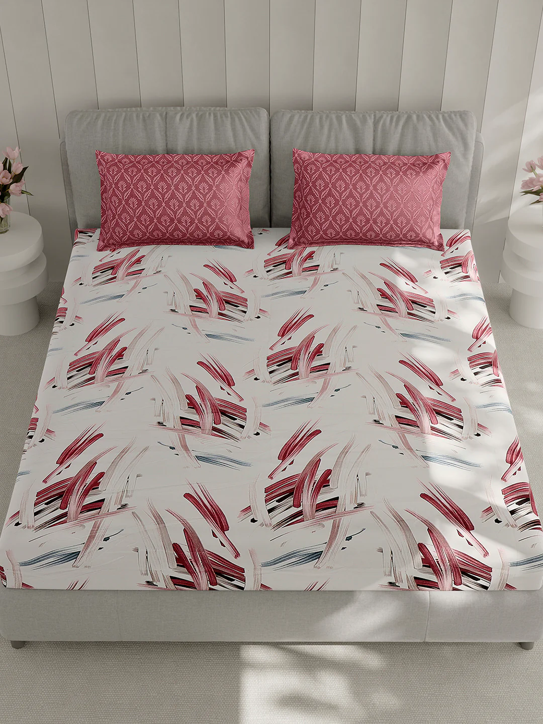 130 GSM Polyester Double Bed 1 Bedsheet with 2 Pillow Covers (Immortal) - Image 2