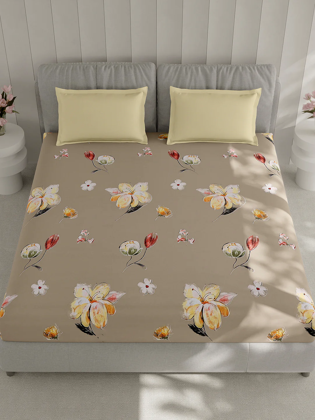 130 GSM Polyester Double Bed 1 Bedsheet with 2 Pillow Covers (Immortal) - Image 2