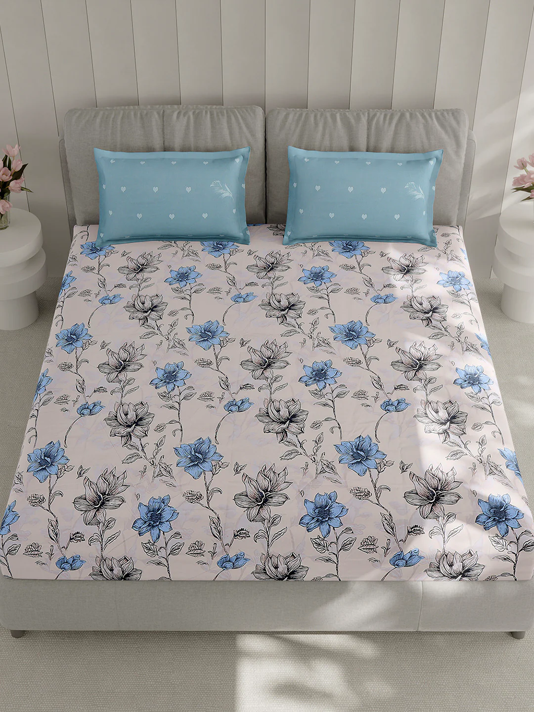 130 GSM Polyester Double Bed 1 Bedsheet with 2 Pillow Covers (Immortal) - Image 2