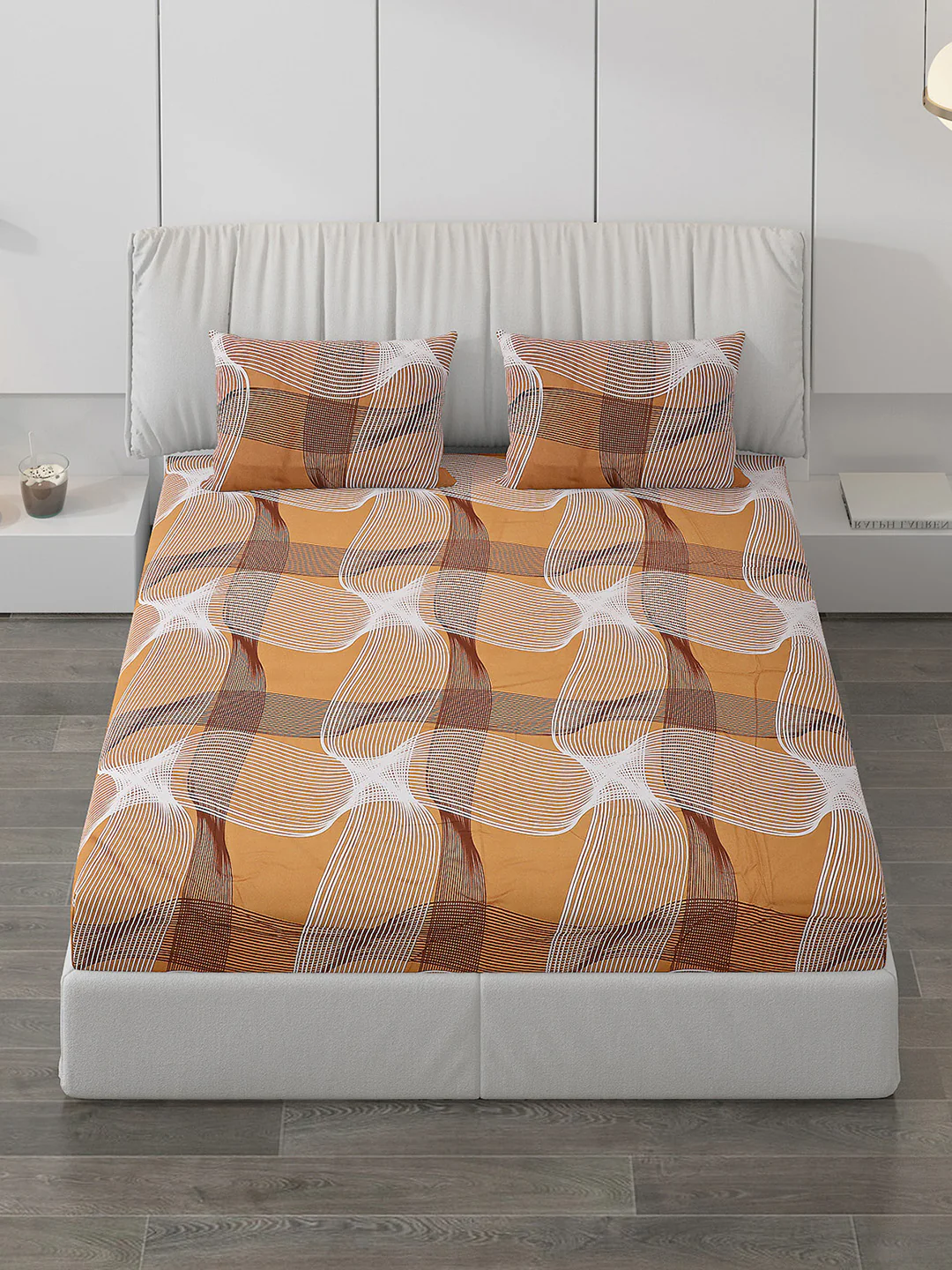 130 GSM Polyester Double Bed Bedsheet with 2 Pillow Covers - Image 2