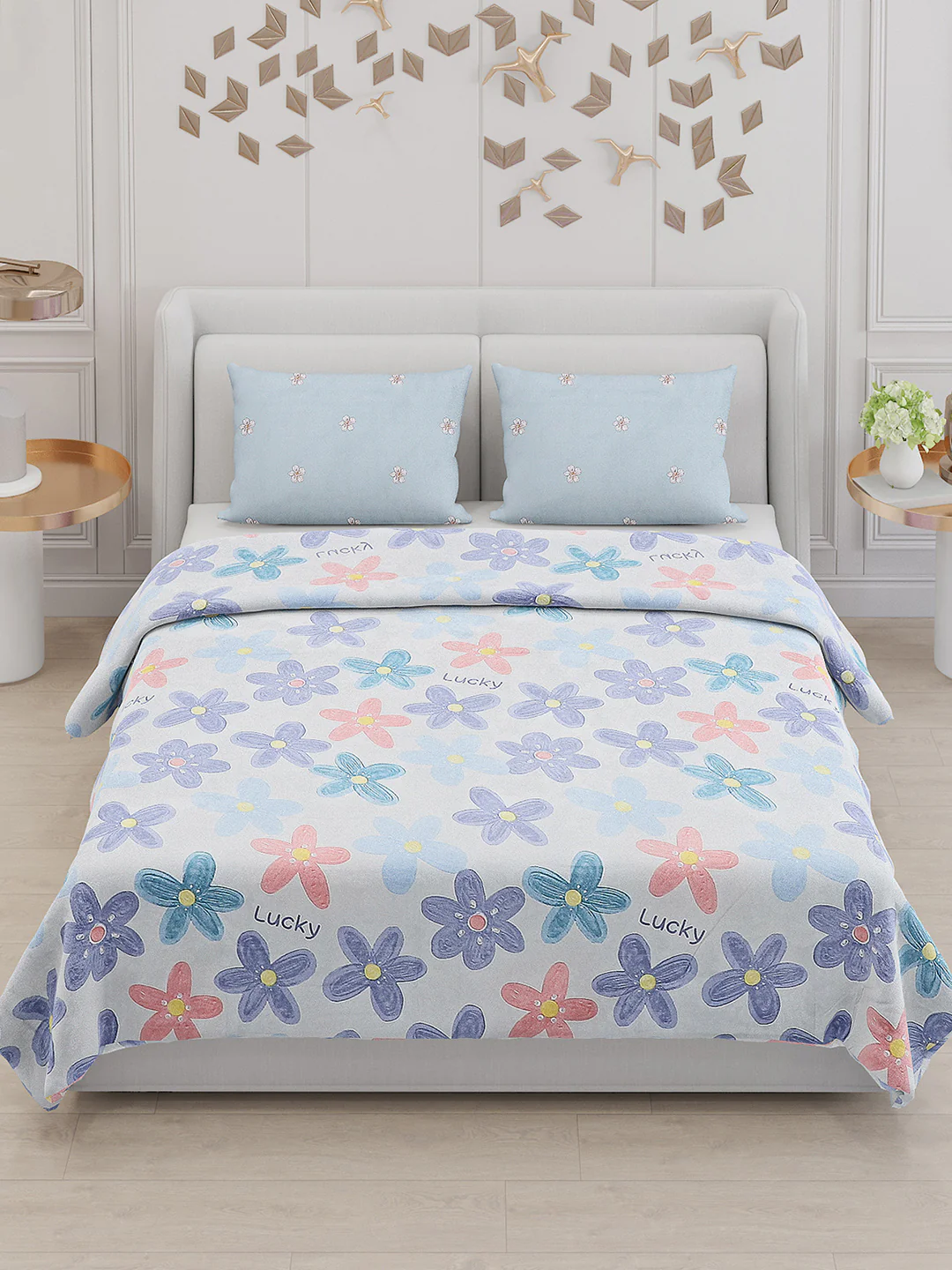 130 GSM Polyester Double Bed Bedsheet with 2 Pillow Covers - Image 2