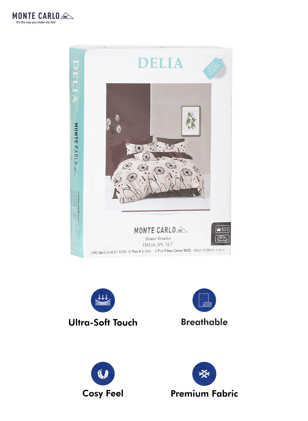 130 GSM Polyester Double Bed Bedsheet with 2 Pillow Covers - Image 10