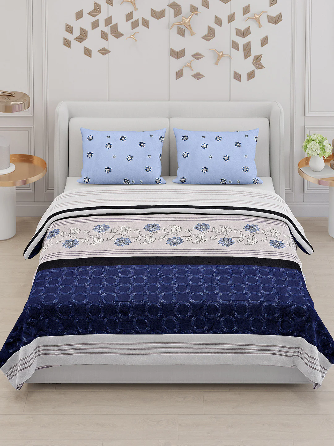 130 GSM Polyester Double Bed Bedsheet with 2 Pillow Covers - Image 2
