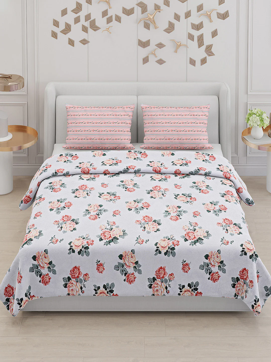 130 GSM Polyester Double Bed Bedsheet with 2 Pillow Covers - Image 2