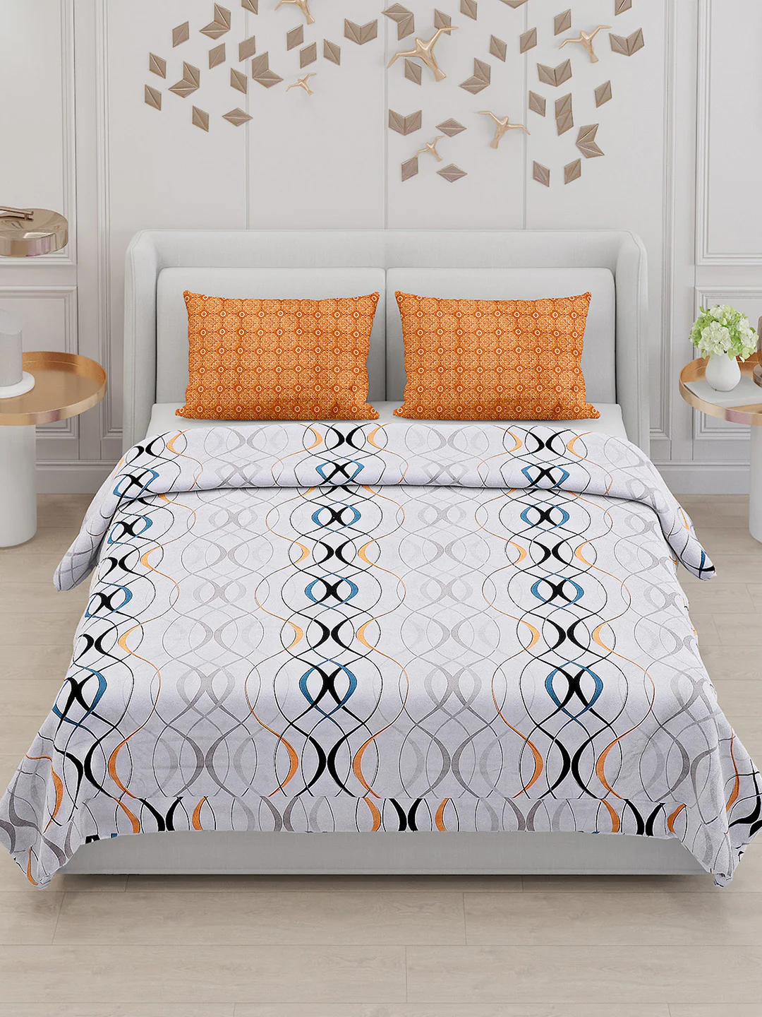 130 GSM Polyester Double Bed Bedsheet with 2 Pillow Covers - Image 2