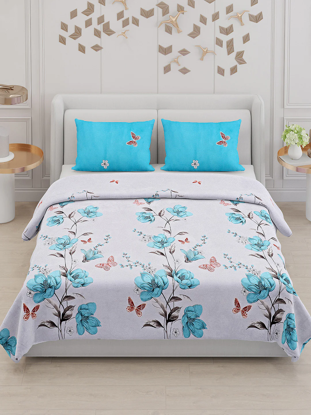 130 GSM Polyester Double Bed Bedsheet with 2 Pillow Covers - Image 2