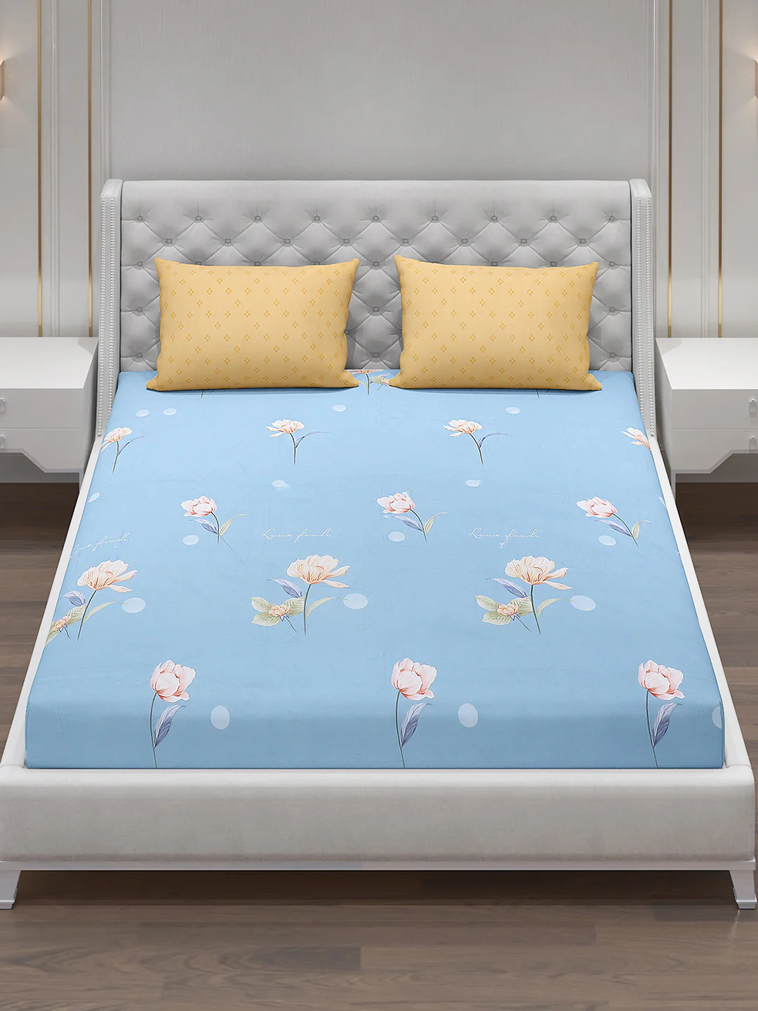 130 GSM Polyester Double Bed Bedsheet with 2 Pillow Covers - Image 2