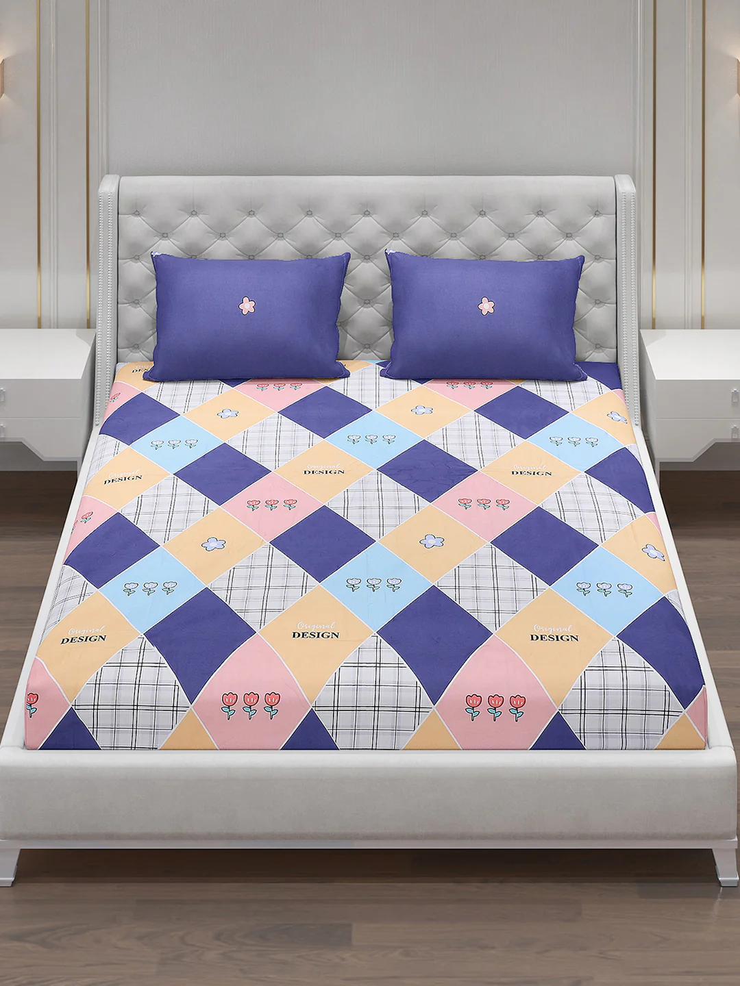 130 GSM Polyester Double Bed Bedsheet with 2 Pillow Covers - Image 2