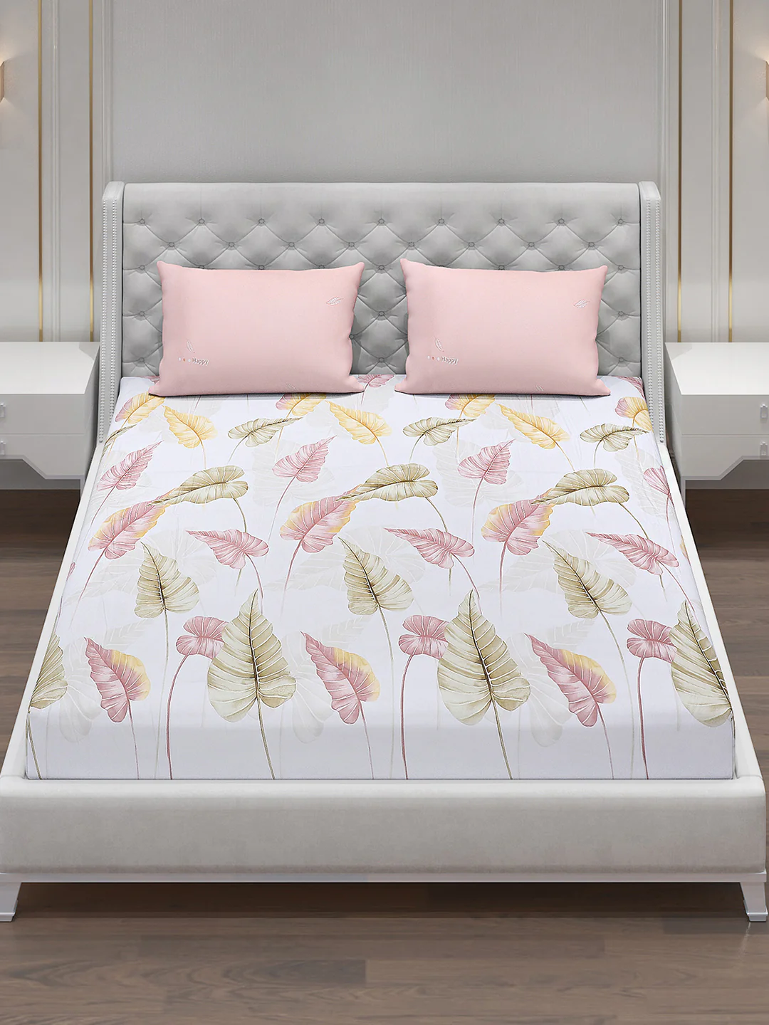 130 GSM Polyester Double Bed Bedsheet with 2 Pillow Covers - Image 2
