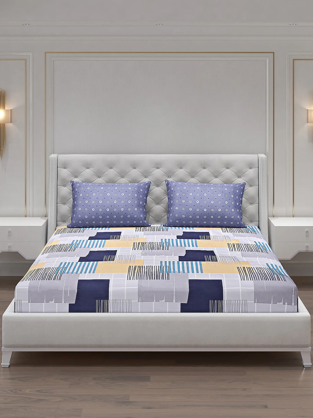 130 GSM Polyester Double Bed Bedsheet with 2 Pillow Covers - Image 3