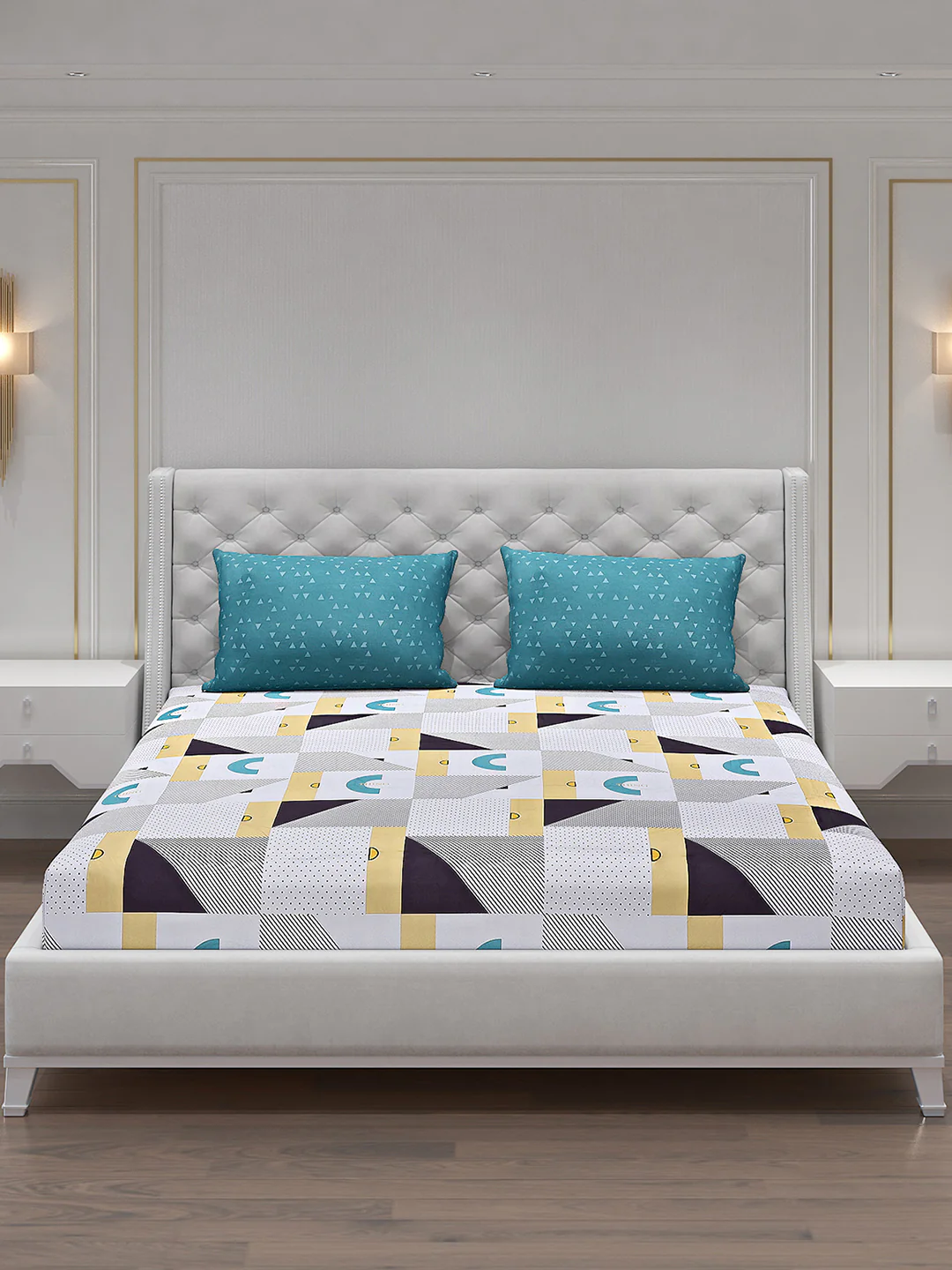 130 GSM Polyester Double Bed Bedsheet with 2 Pillow Covers - Image 3