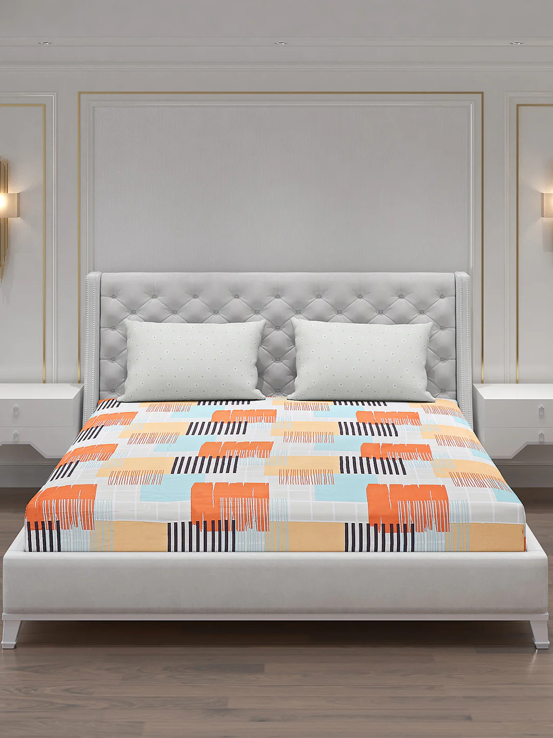 130 GSM Polyester Double Bed Bedsheet with 2 Pillow Covers - Image 3
