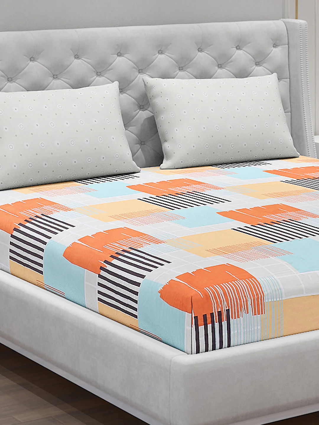 130 GSM Polyester Double Bed Bedsheet with 2 Pillow Covers - Image 5