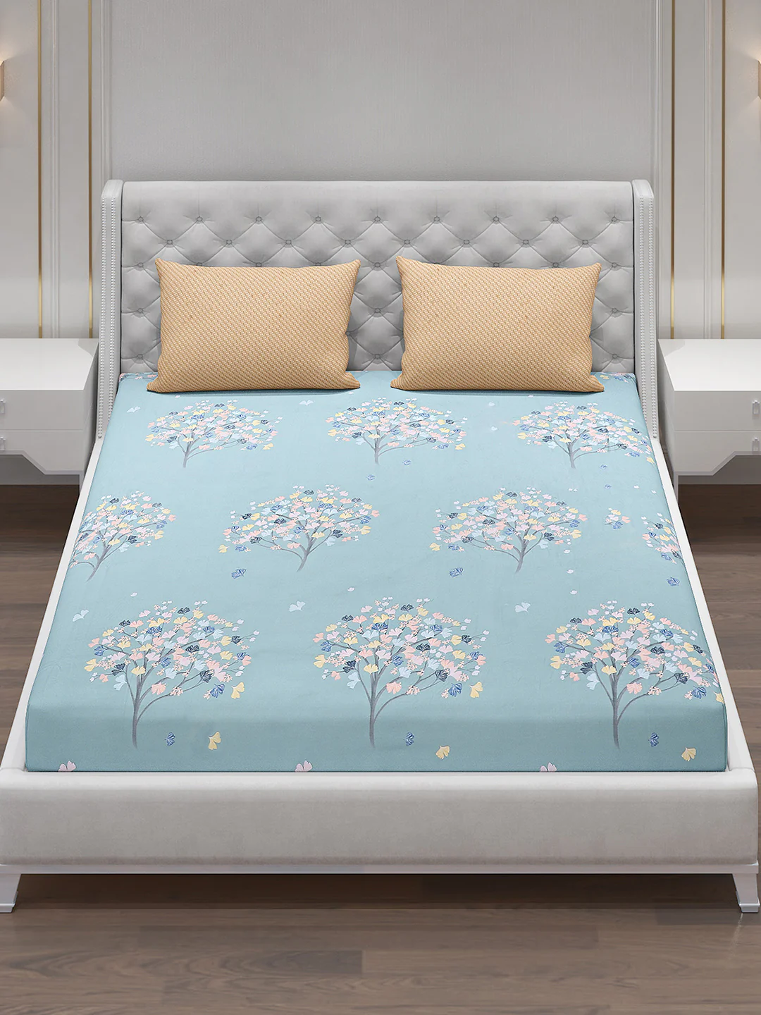 130 GSM Polyester Double Bed Bedsheet with 2 Pillow Covers - Image 2