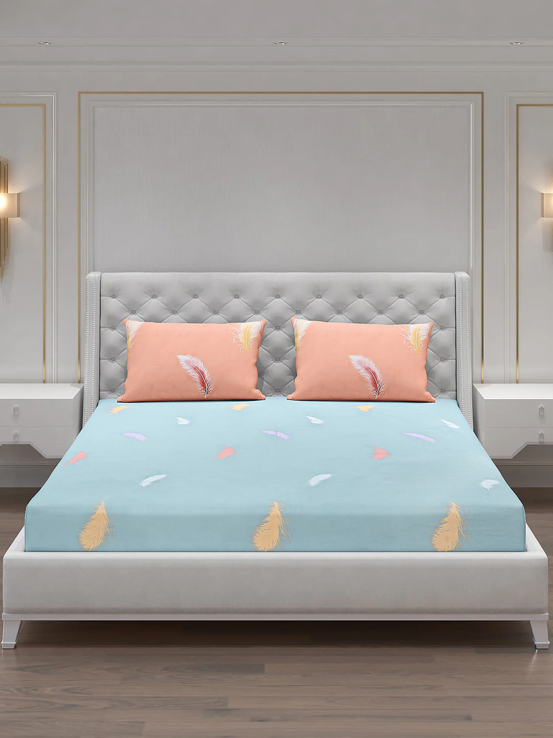 130 GSM Polyester Double Bed Bedsheet with 2 Pillow Covers - Image 3