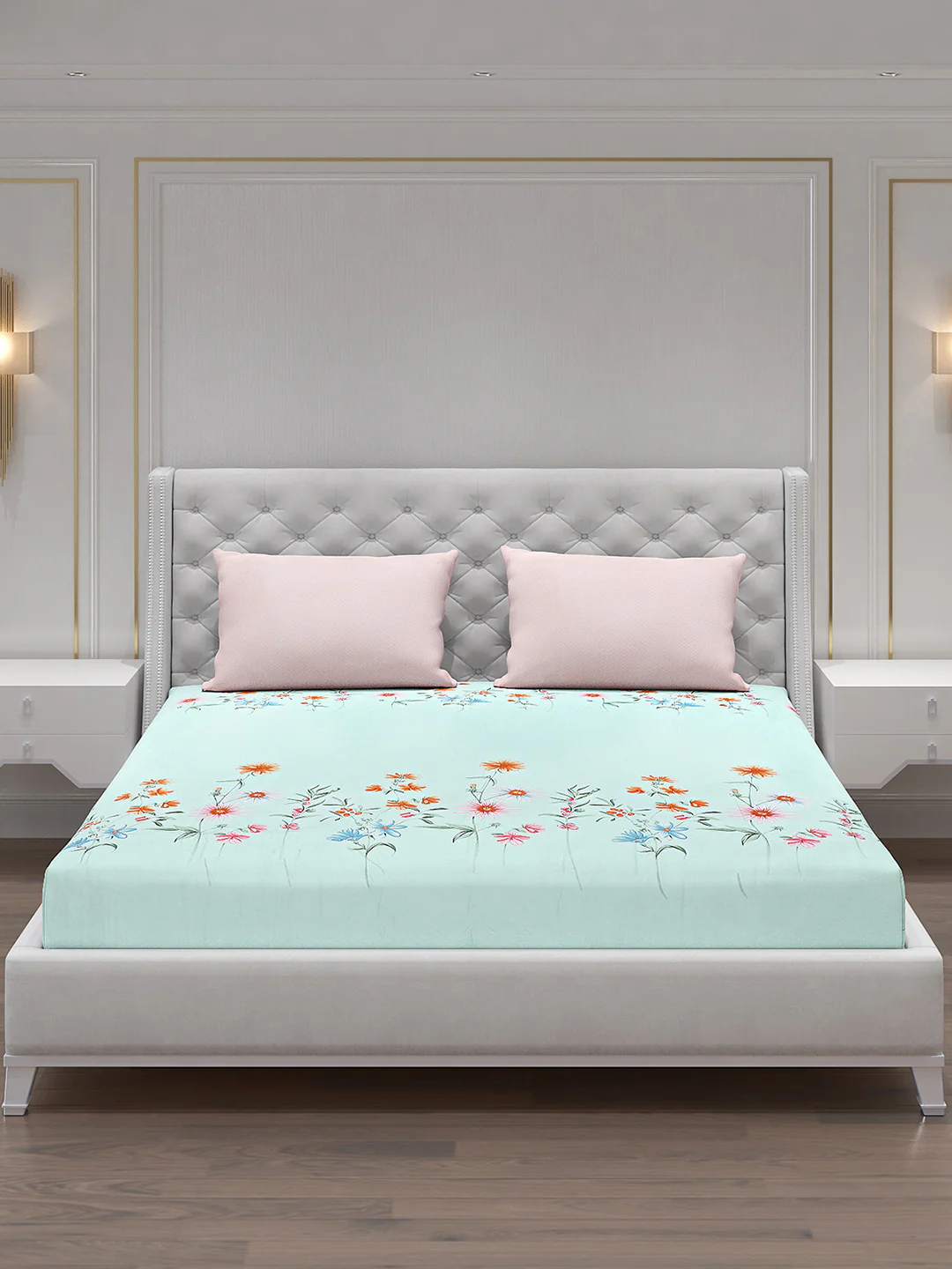 130 GSM Polyester Double Bed Bedsheet with 2 Pillow Covers - Image 3