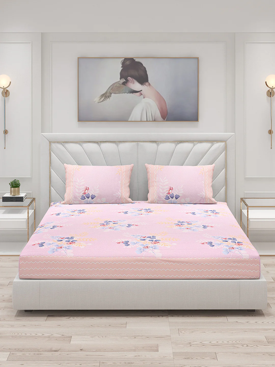 130 GSM Polyester Double Bed Bedsheet with 2 Pillow Covers - Image 3