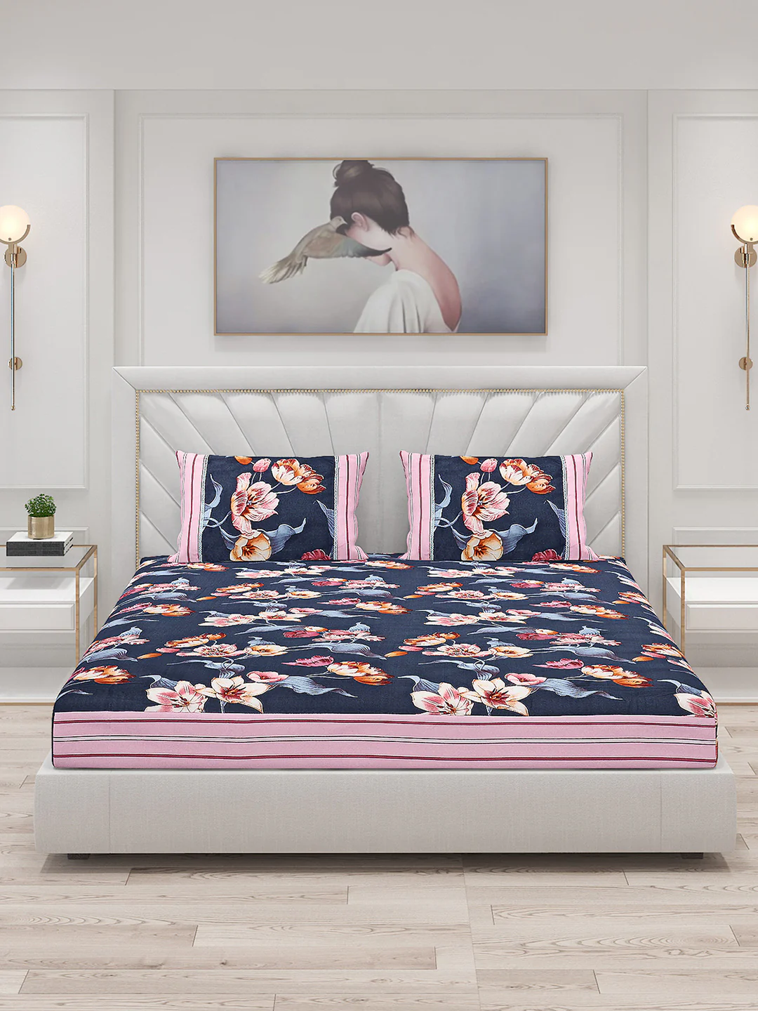130 GSM Polyester Double Bed Bedsheet with 2 Pillow Covers - Image 3